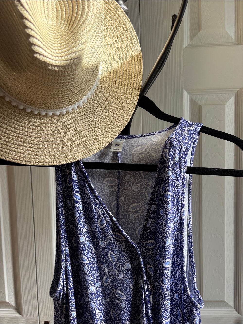 Old Navy Sleeveless Blue & White Coastal Maxi Dress V-Neck Hi-Lo Hem Large - Picture 5 of 5
